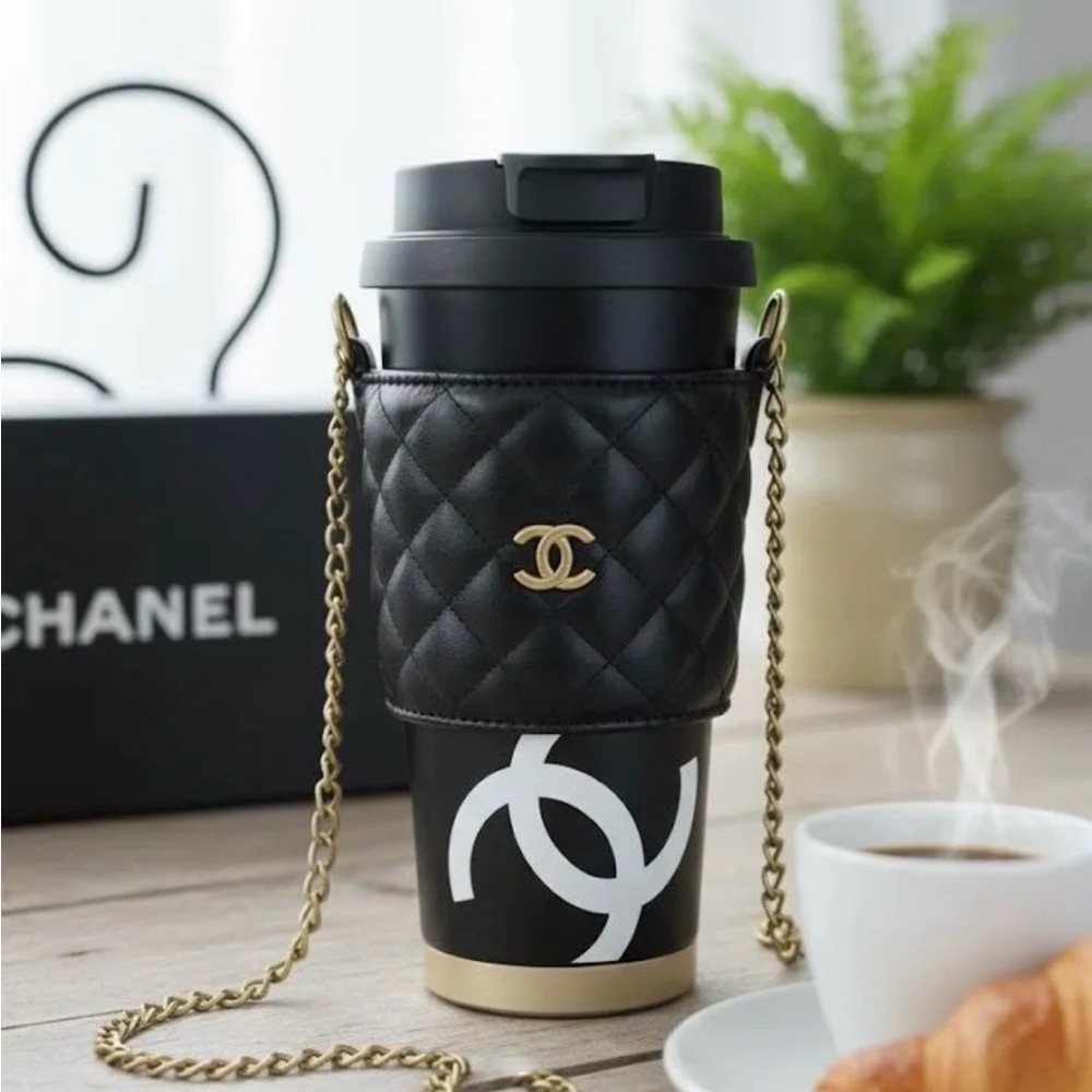 Chanel Black Quilted Cup Holder Bag and Tumbler